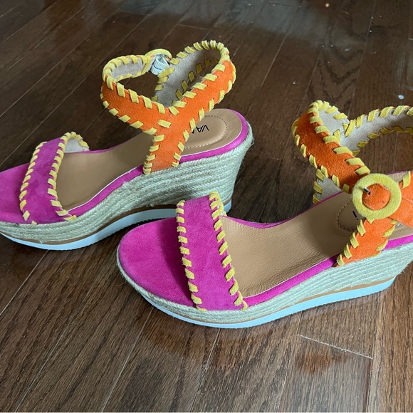 Womens Vaneli Cobi Pink Orange Yellow Suede Strappy Platform Wedge Heels 9N - Picture 3 of 4